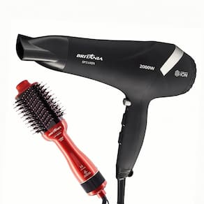 Miniatura Escova Secadora Britânia Soft BES12 Luz Infrared 1300W - Vermelha/Preta + Secador de Cabelos Britânia SP3100 2000W - Preto 110V