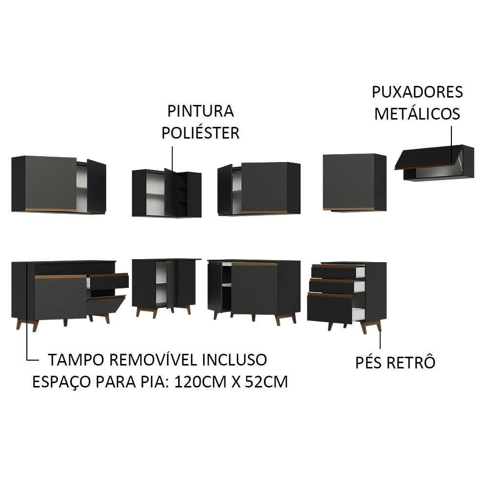 Armário De Cozinha Completa De Canto 512cm Preto 01 Preto
