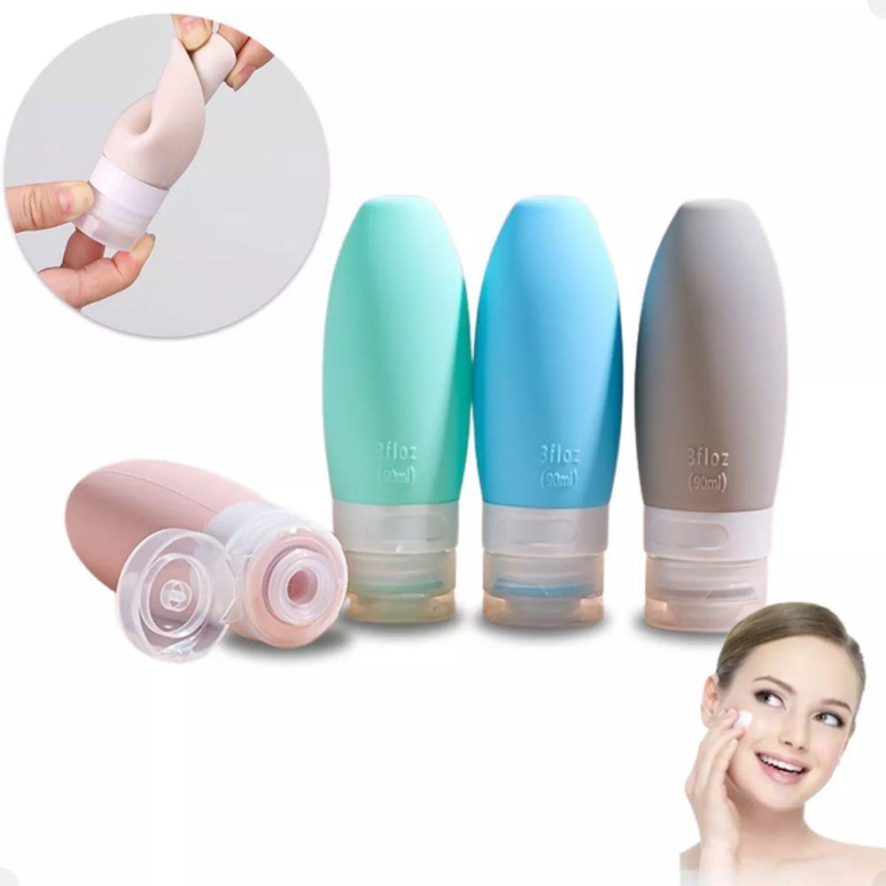 Miniatura Kit Viagem 4 Frascos Silicone Porta Creme Shampoo Condicionador 90ml
