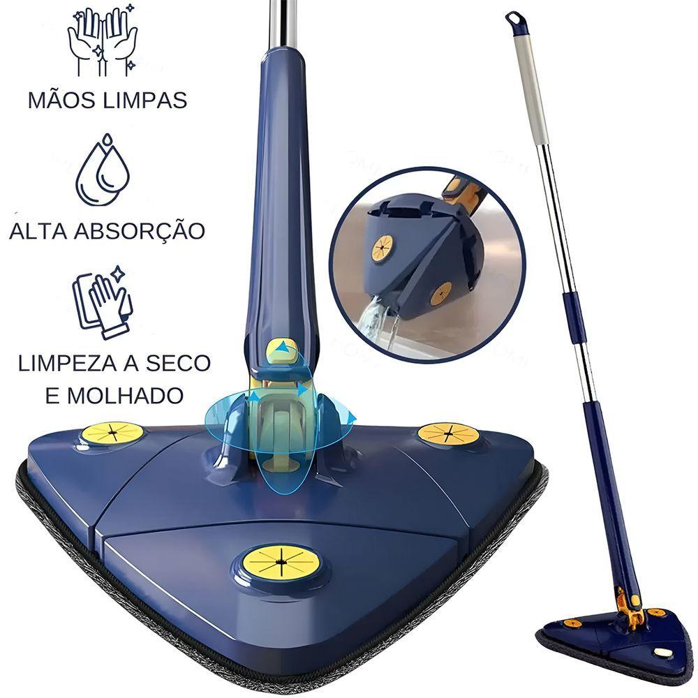 Miniatura Mop Multiuso Giratório 360 Triangular Com 2 Refis Removíveis Para Limpeza De Piso