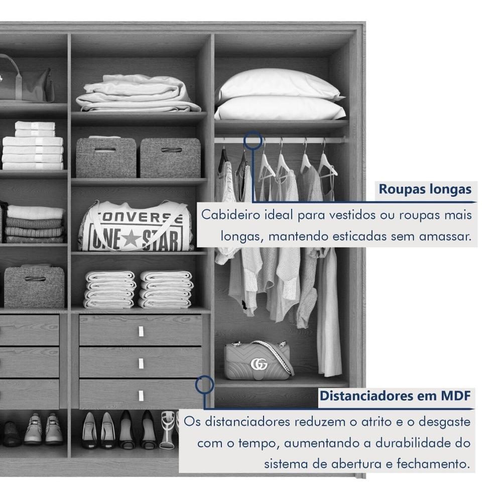 Guarda-roupa 8 Portas 6 Gavetas 100% Mdf Ergon Amêndoa Clean/Off White