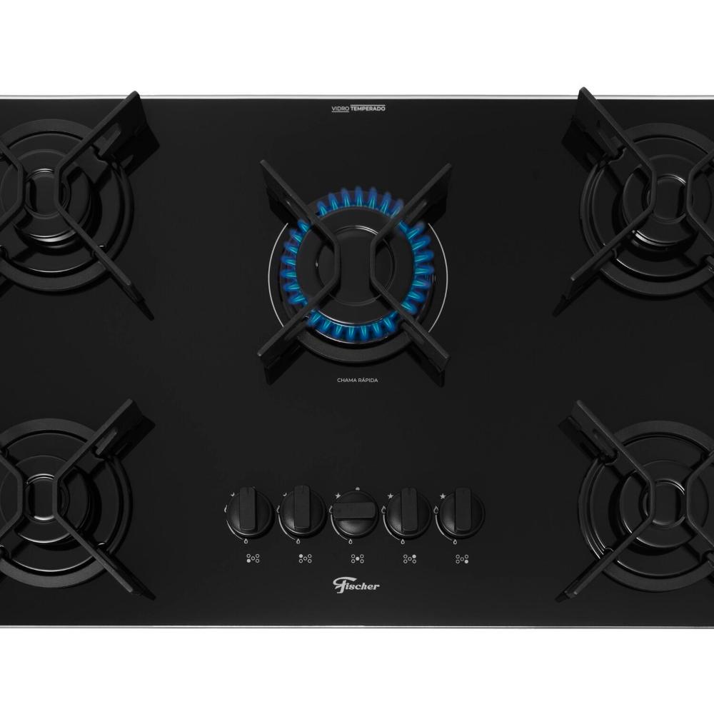 Miniatura Cooktop a Gás Fischer 5 Bocas Fit Line Trempe Iron Preto