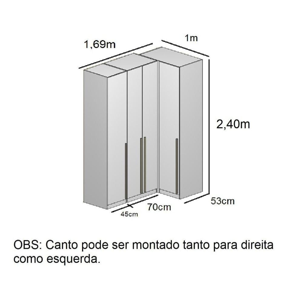 Miniatura Guarda-roupa de Canto Reto 4 Portas Espelho Altezza Slim Branco
