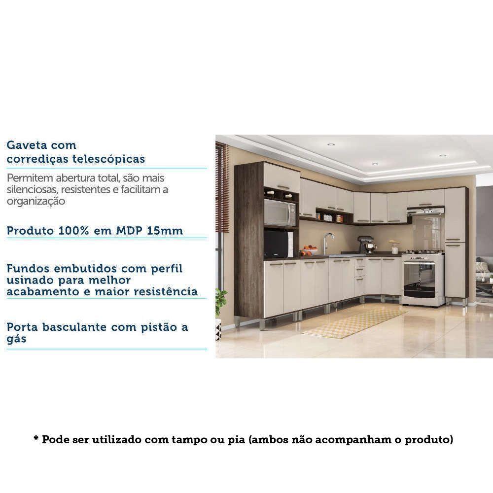 Armário De Cozinha Completa De Canto Com 11 Peças Sara Luciane Móveis Castanho Com Pérola Off