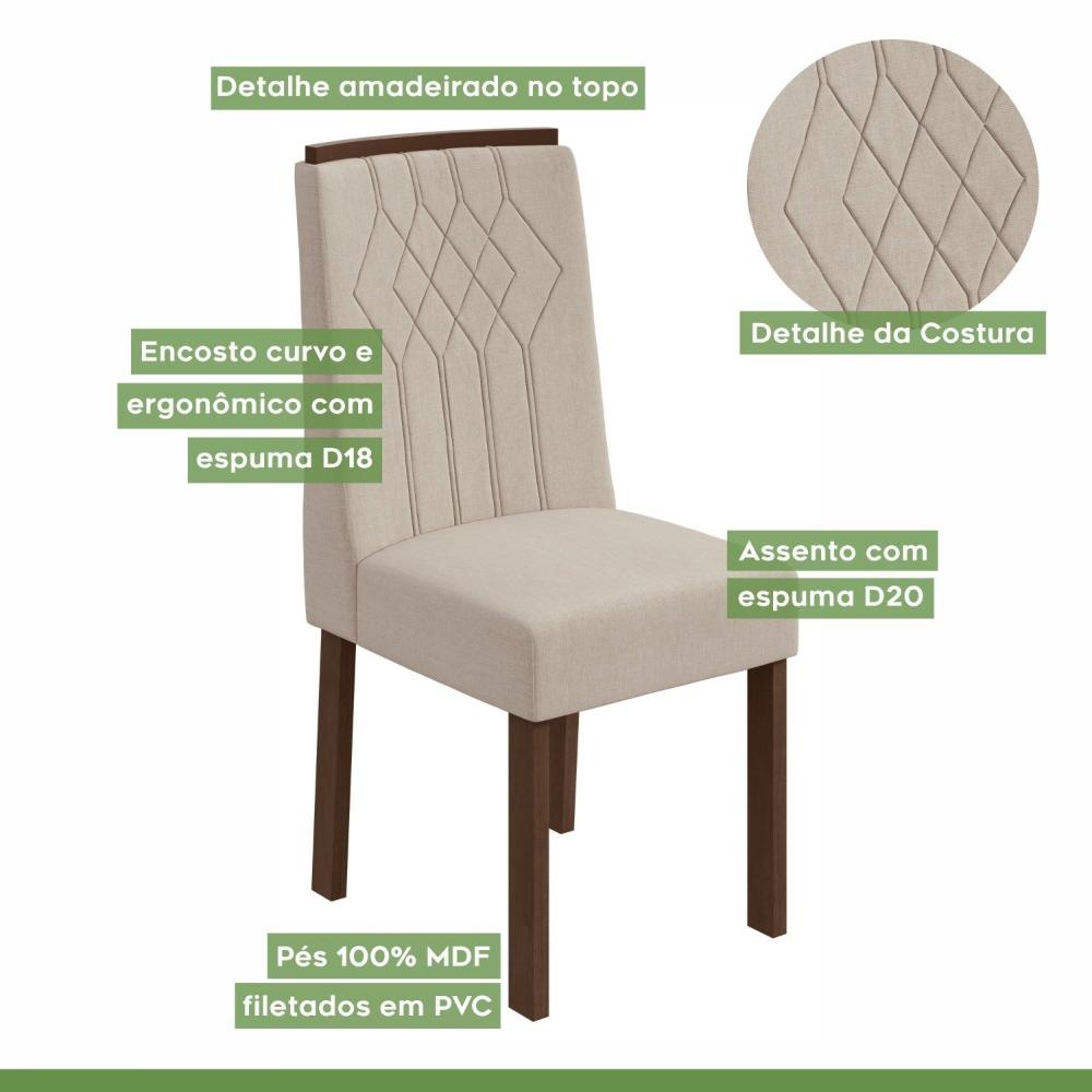 Conjunto 6 Cadeiras Exclusive Móveis Lopas Imbuia Clean/Linho Rinzai Bege
