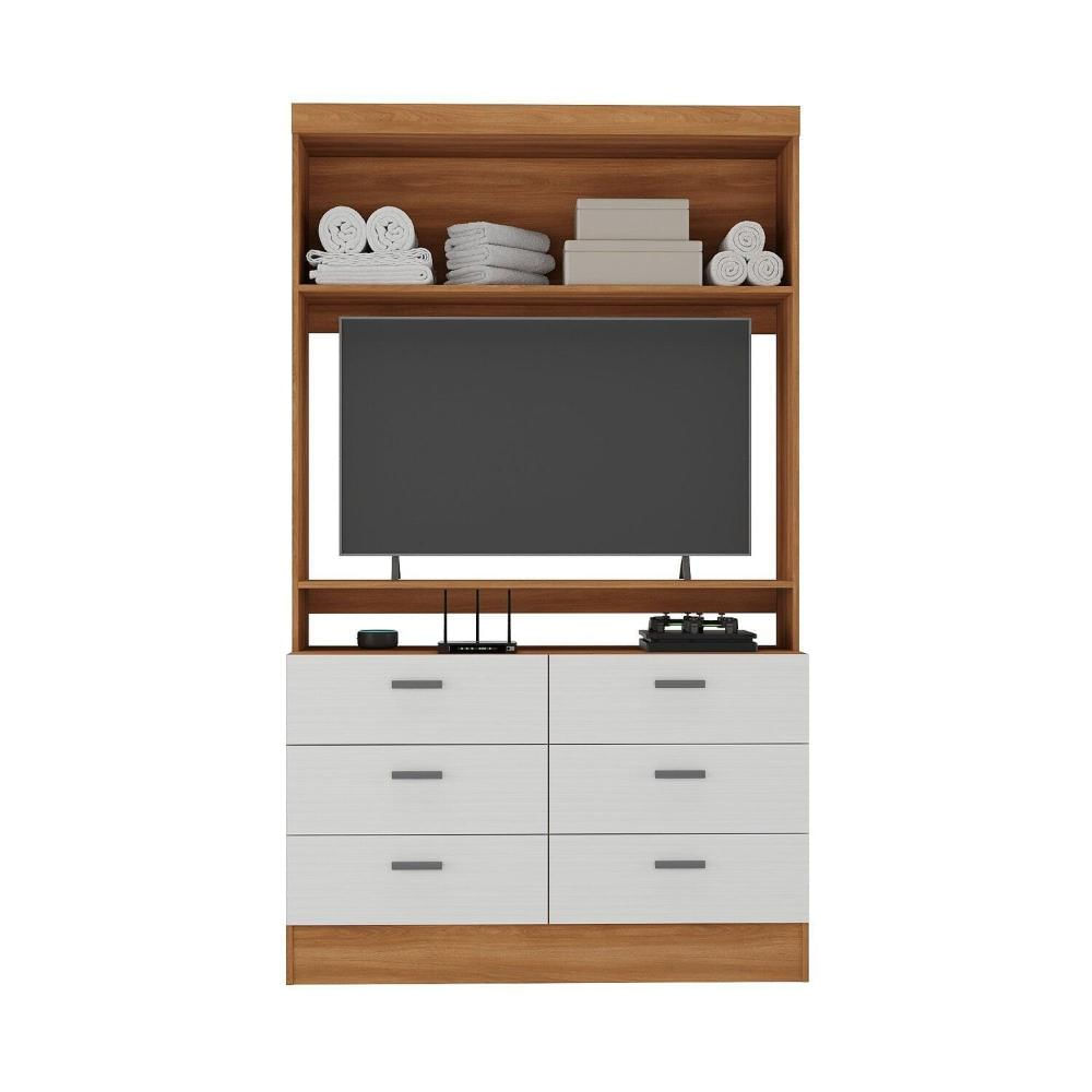 Miniatura Cômoda para Quarto para Tv até 42 Polegadas Viena 1 Porta 6 Gavetas Yescasa Nogal/Branco