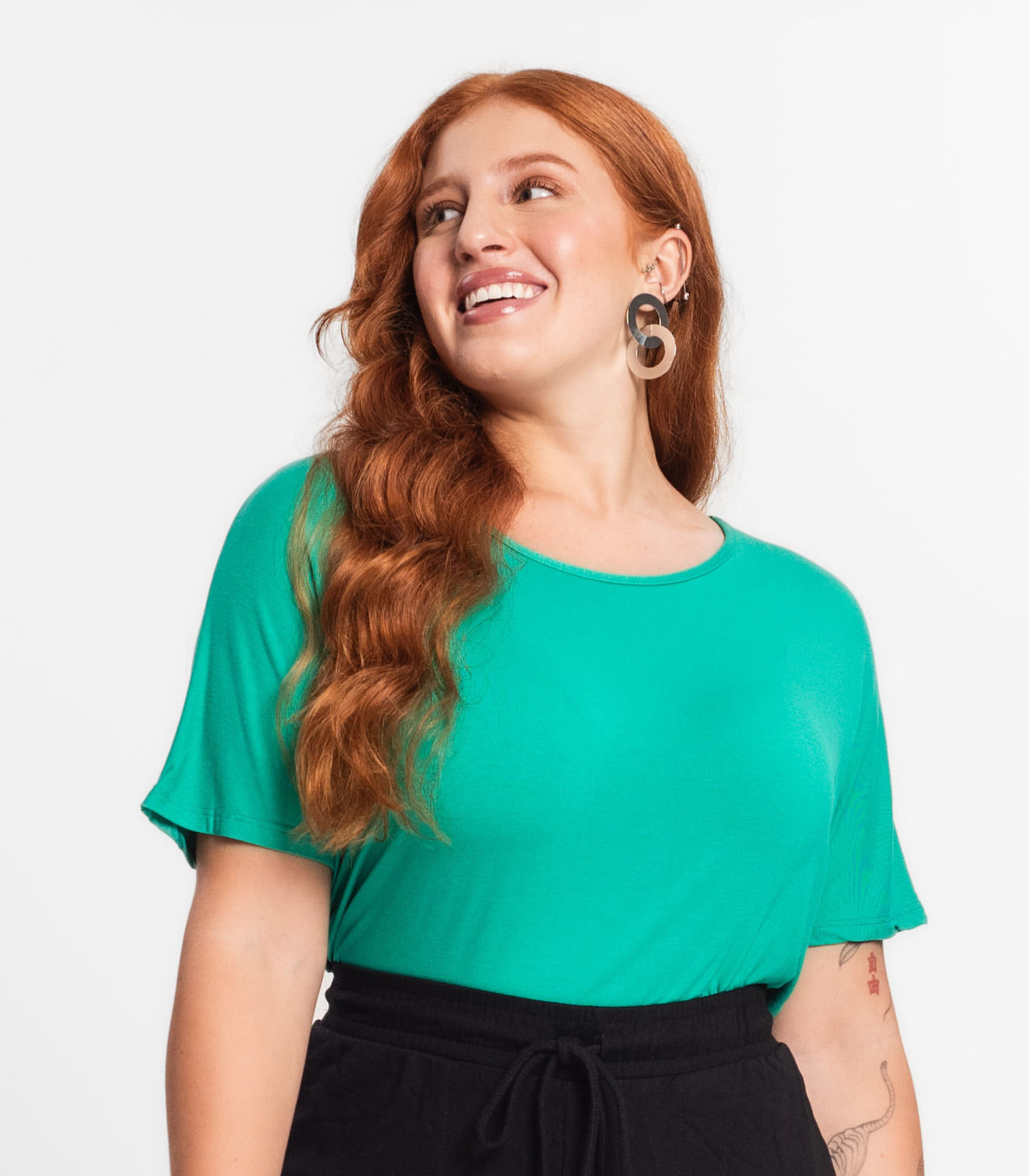 Miniatura Blusa Manga Curta Feminina Plus Size Secret Glam Verde Plus G1