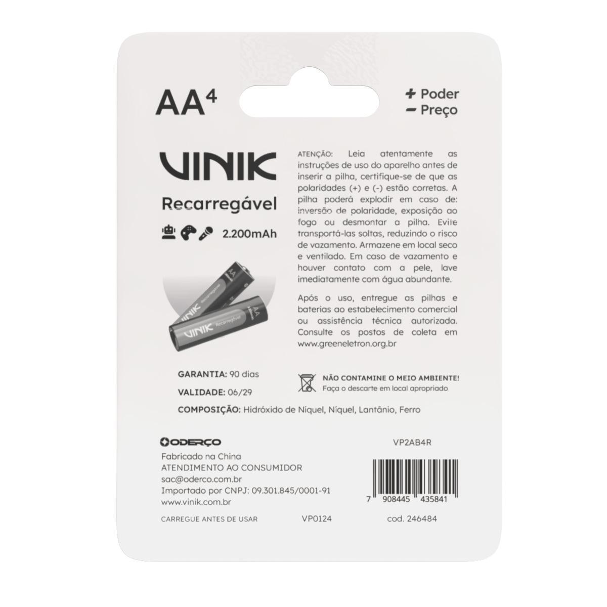 Pilha Recarregável Aa C/4 - 2200Mah 1.2V - Vp2Ab4R
