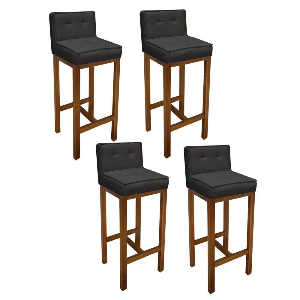 Miniatura Kit 04 Banqueta Alta Alba Cozinha Balcão Bistrô Base Madeira Rústico Suede Cinza