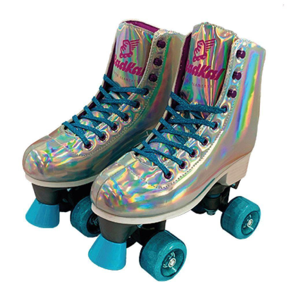 Miniatura Patins Shine Com 4 Rodas Lilás Platinado Brilhante Tamanho 31 Ao 34 Ajustável - Fenix