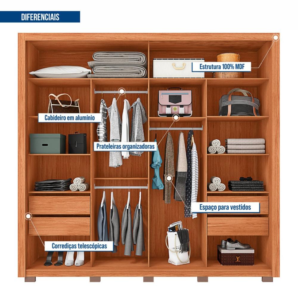 Miniatura Guarda-roupa Casal Ripado com Espelhos 2 Portas e 4 Gavetas Suburban Espresso Móveis Freijó/Off White