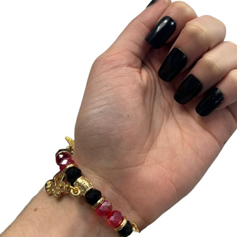Miniatura Pulseira Maria Padilha Preto Vermelho Luxo Cristal Silicone
