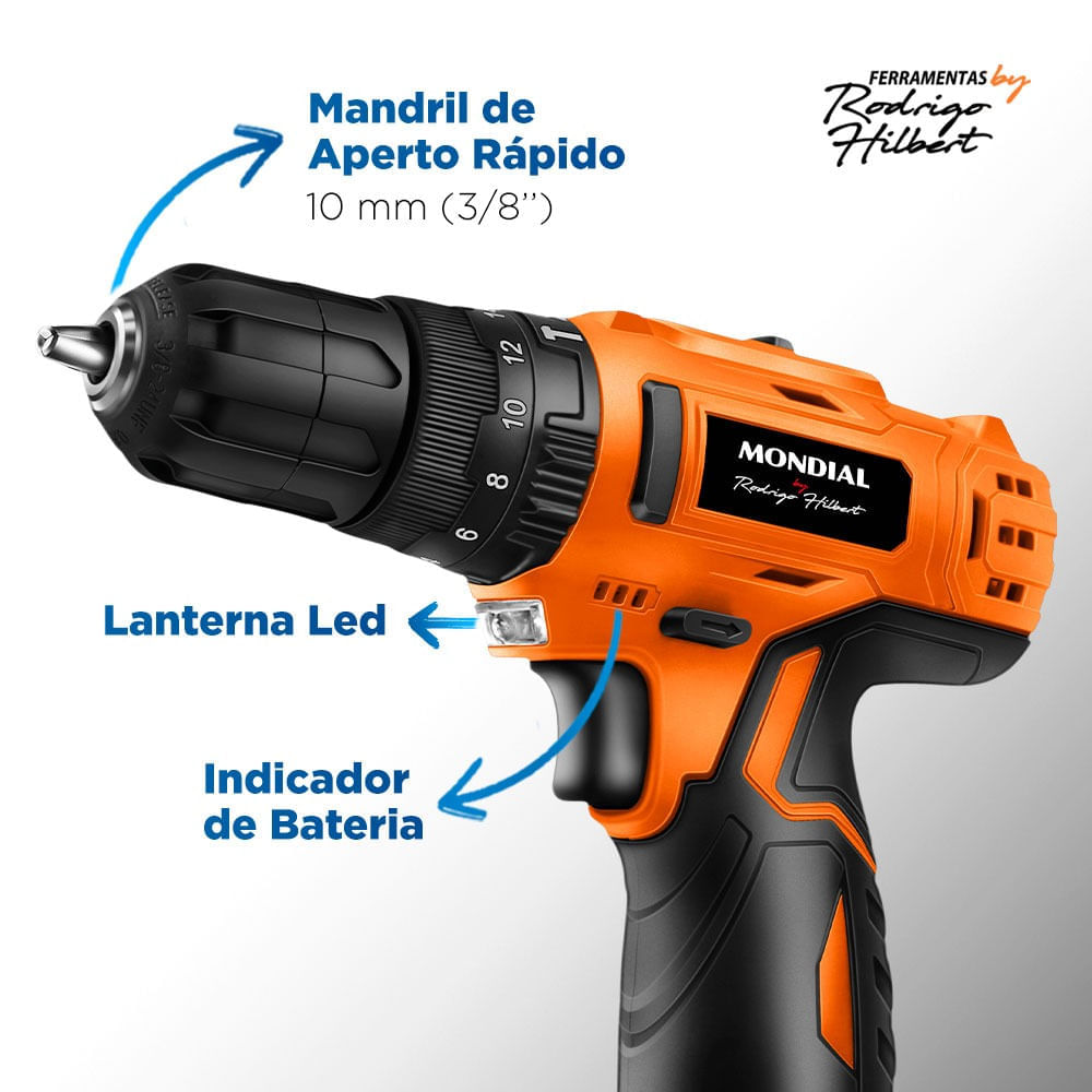 Miniatura Parafusadeira e Furadeira com Impacto Mondial - PI-RH-01M PARAFUSADEIRA E FURADEIRA COM IMPACTO PI-RH-01M BIVOLT .