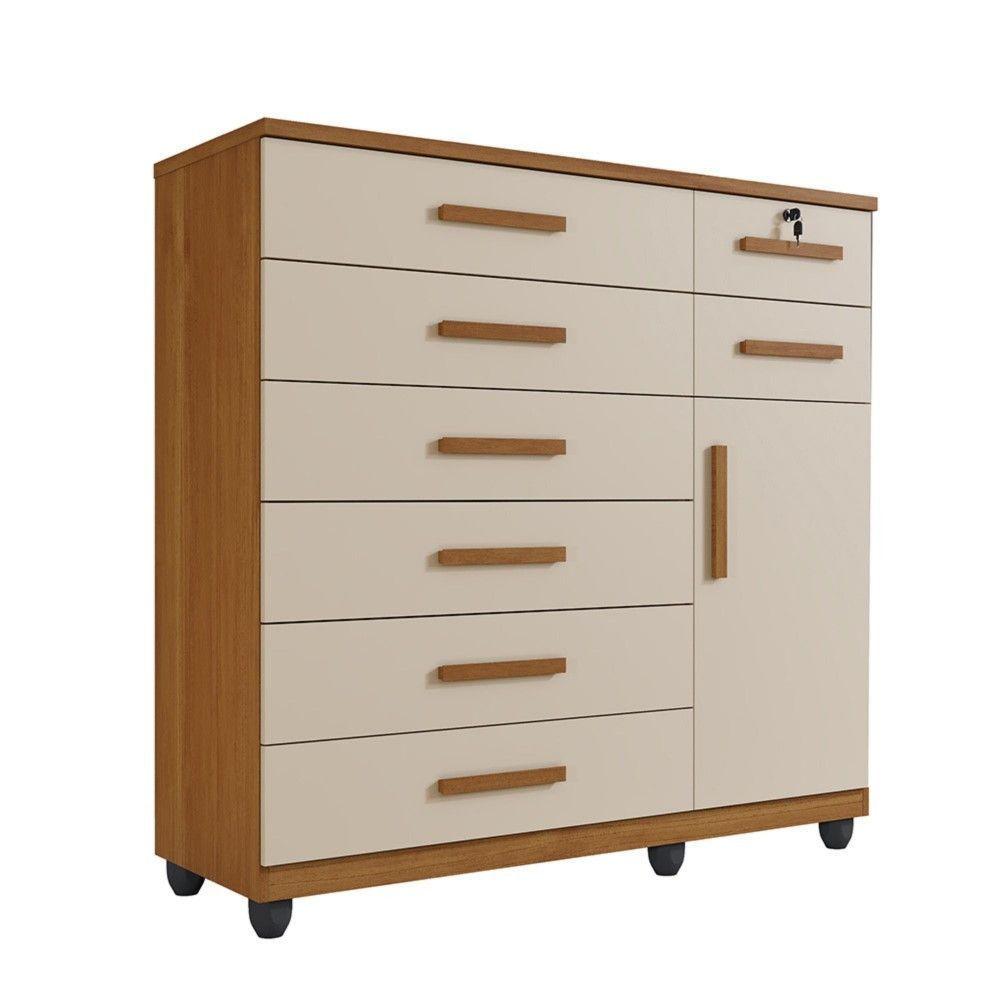 Miniatura Cômoda New Vitória 1 Porta 8 Gavetas Em Mdp Com Chave Benetil Móveis Cinamomo Com Off White