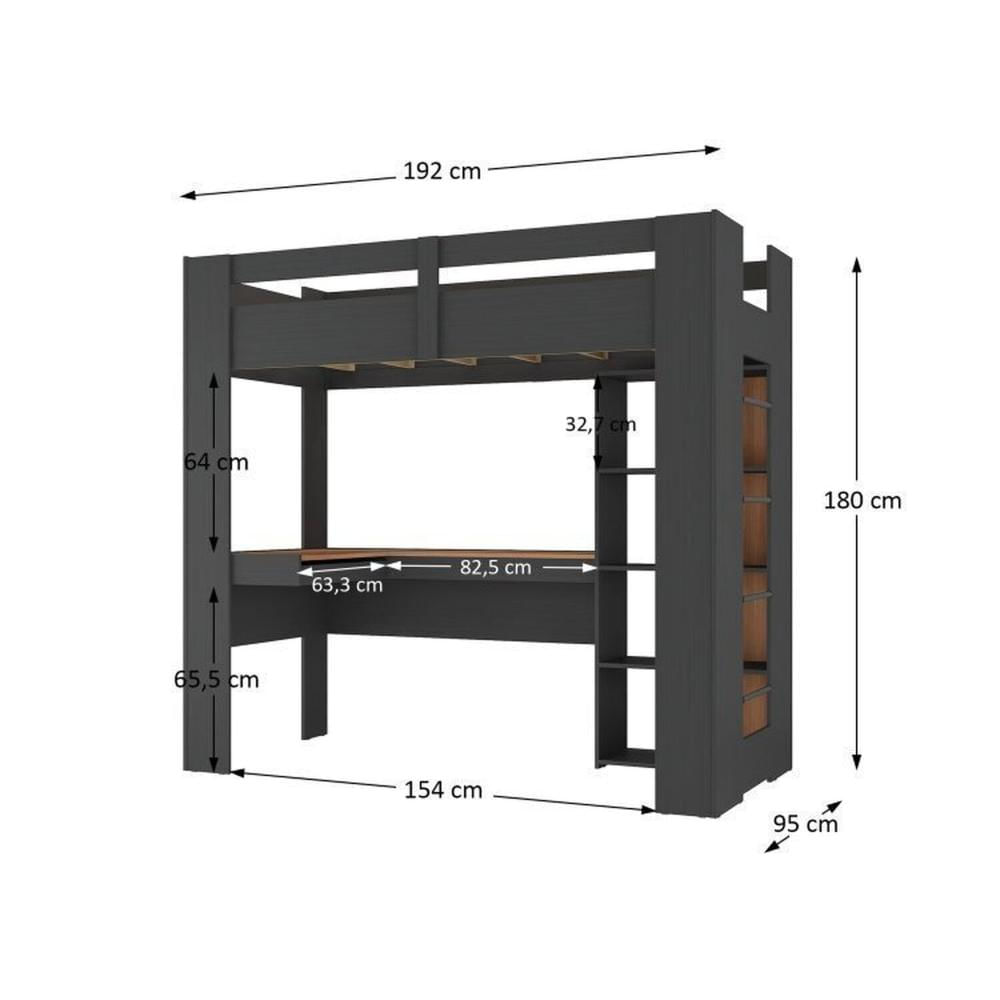 Miniatura Quarto Juvenil Completo com Beliche e Sapateira Seul Espresso Móveis Grafite/Nogal
