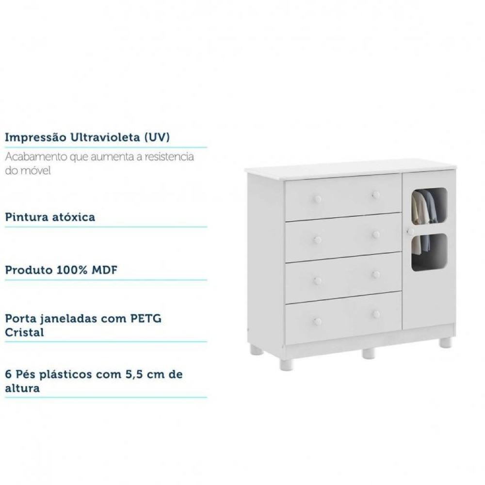 Miniatura Quarto Gêmeos com 2 Berços Americano 1 Cômoda com 4 Gavetas e 1 Porta Uli Móveis Peroba Branco Brilho