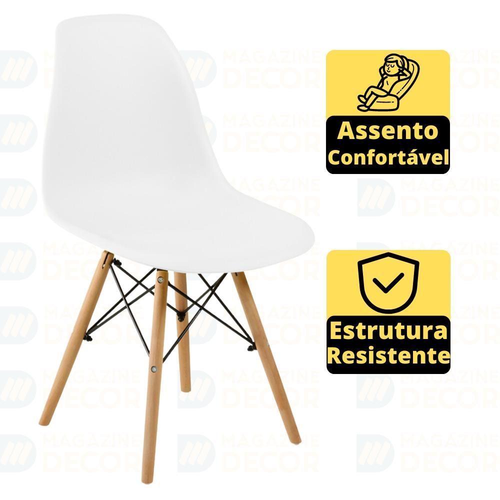 Miniatura Conjunto Mesa De Jantar Redonda Marci Premium Natural 120cm Com 4 Cadeiras Eames Eiffel - Branco