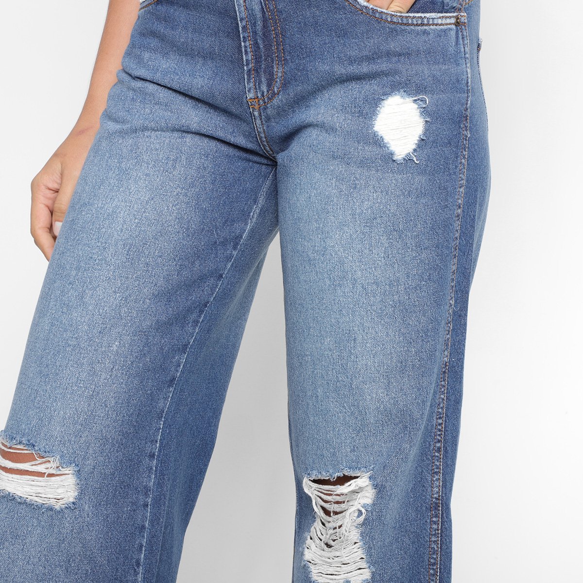 Miniatura Calça Jeans Cantão Wide Leg Maxi Rasgo Feminina Azul - 40
