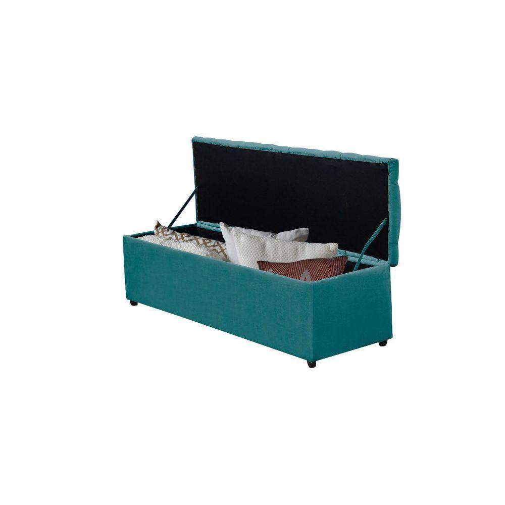 Miniatura Calçadeira Baú Recamier Queen 158 Cm Vitória Suede Azul Tiffany