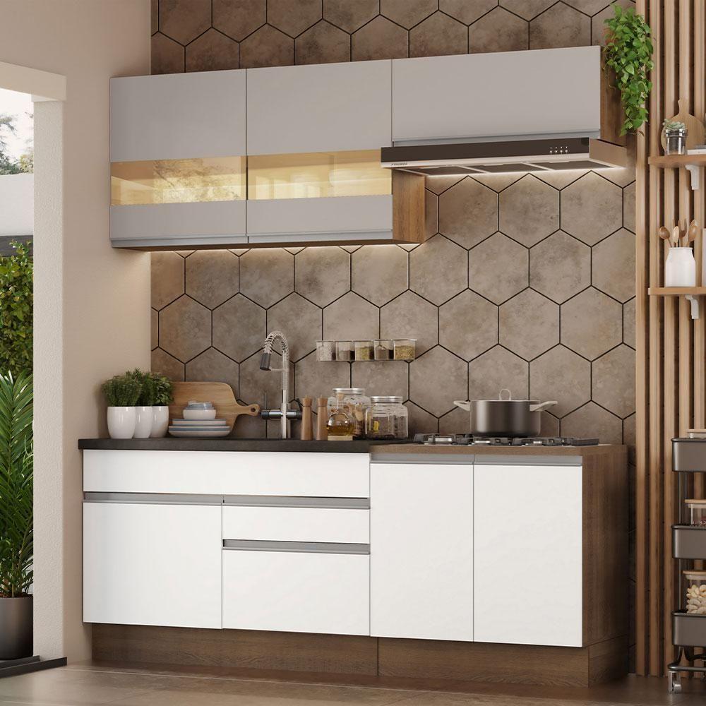 Miniatura Armário De Cozinha Completa 200cm Rustic/branco/crema Glamy Madesa 07 Rustic/branco/crema