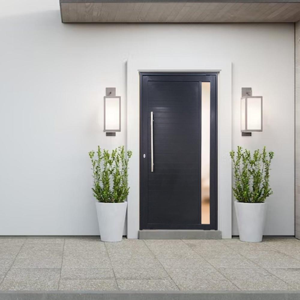 Miniatura Porta Pivotante de Alumínio 210 x 120cm com Visor 30 Esquerda Esquadrias Bergamo Preto