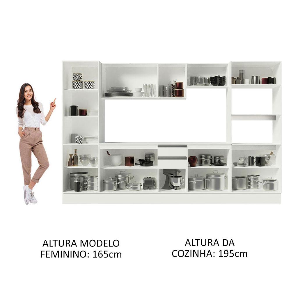 Miniatura Armário de Cozinha Completa 100% MDF 300 cm Frentes Branco Smart Madesa 01 Branco