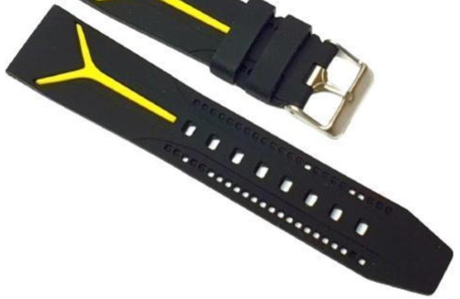 Miniatura Pulseira Para Relogio Pulso Silicone 22Mm Preta E Amarelo