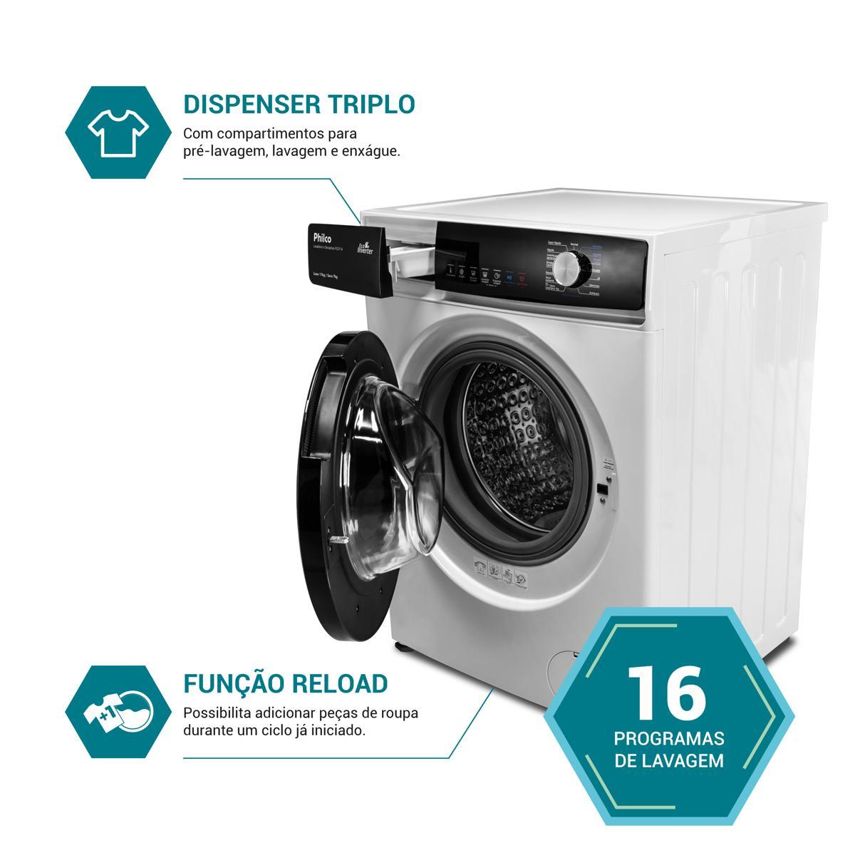 Lava e Seca 11Kg Philco Inverter Plus 16 Programas PLS10B 127V