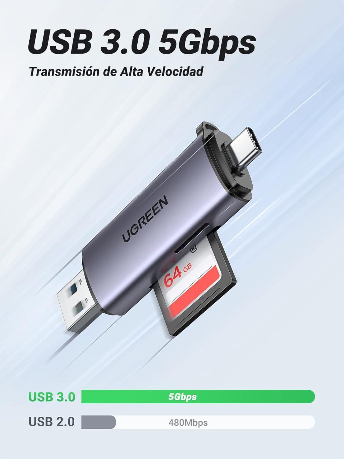 Miniatura Leitor De Cartão Memória Ugreen Usb 3.0 5 Gbps Micro Sd Tf