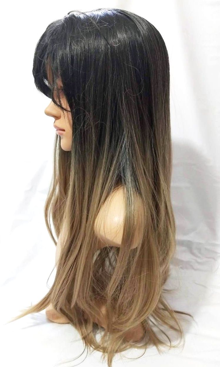 Peruca Lace Wig Lisa Preto com Loiro Ombre Hair Fibra Futura