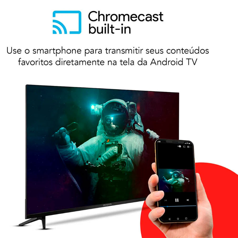 Smart TV D-LED 32 Polegadas AIWA Full HD Android Borda Ultrafina Preto - Bivolt