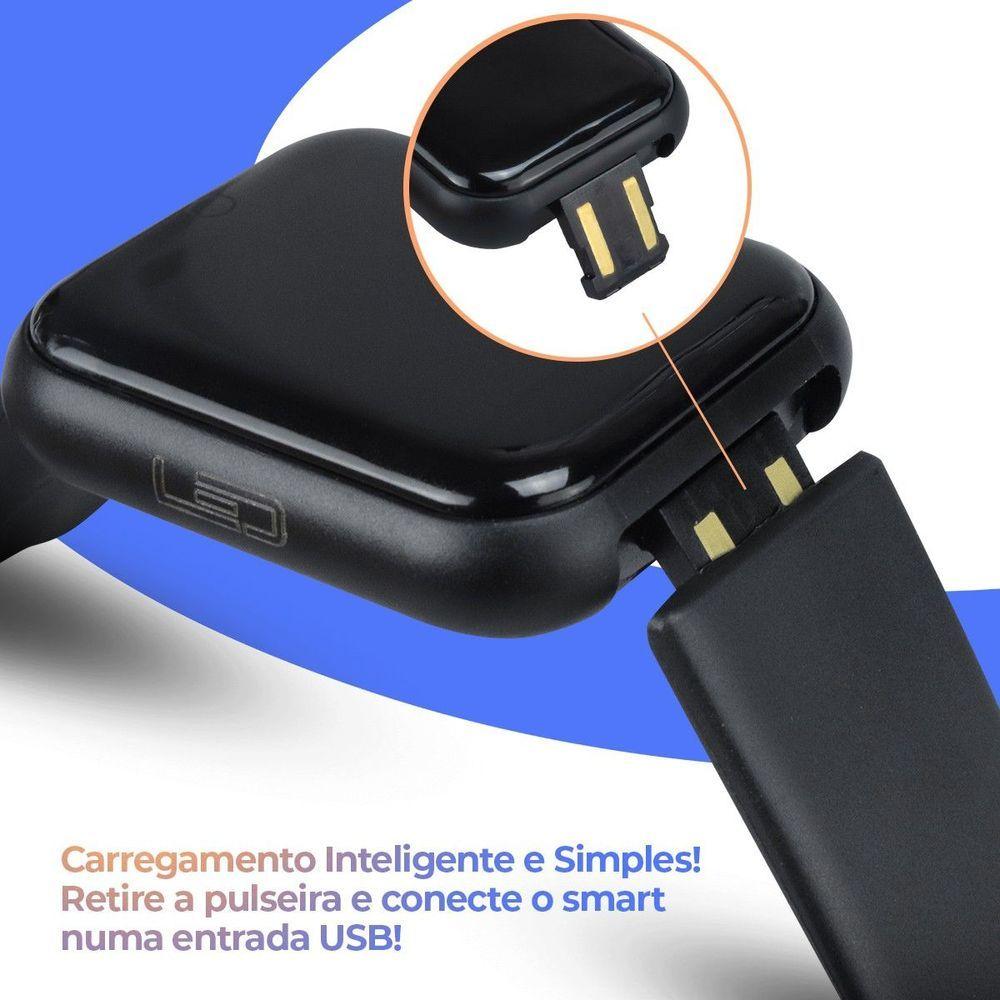 Miniatura Relogio Inteligente Monitor Saude + Smartwatch Caixa Carregamento Pela Pulseira