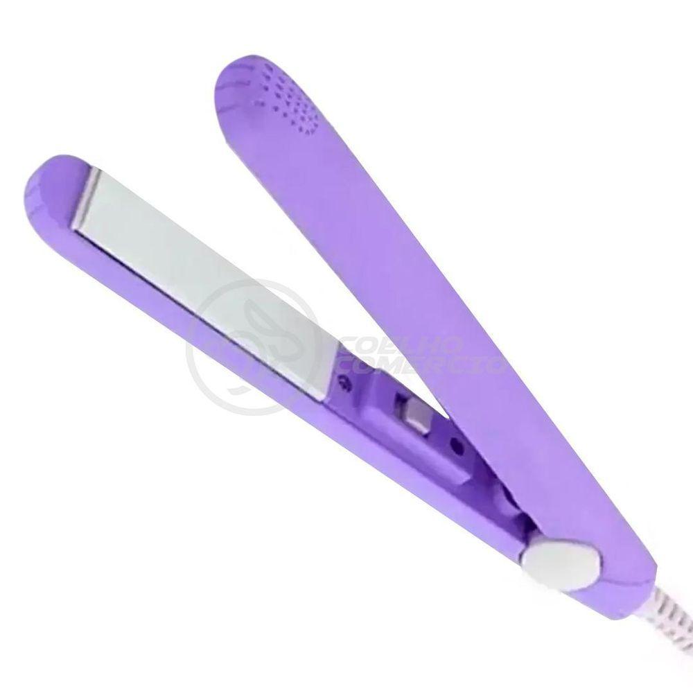 Miniatura Mini Chapinha Prancha Portátil 17Cm Bivolt Profissional Roxo Bivolt