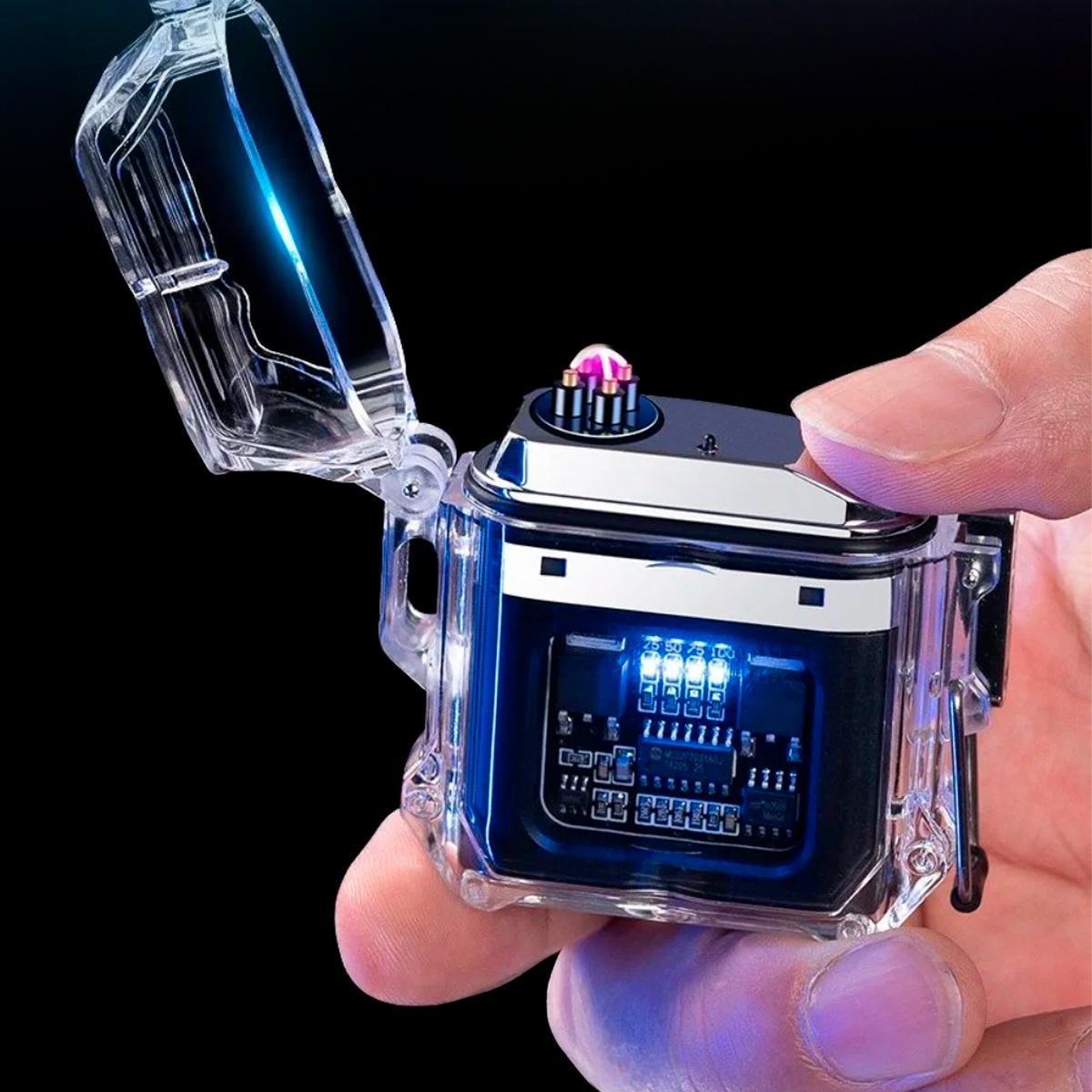 Miniatura Super Lanterna Isqueiro Plasma Transparente Usb Prova Dagua