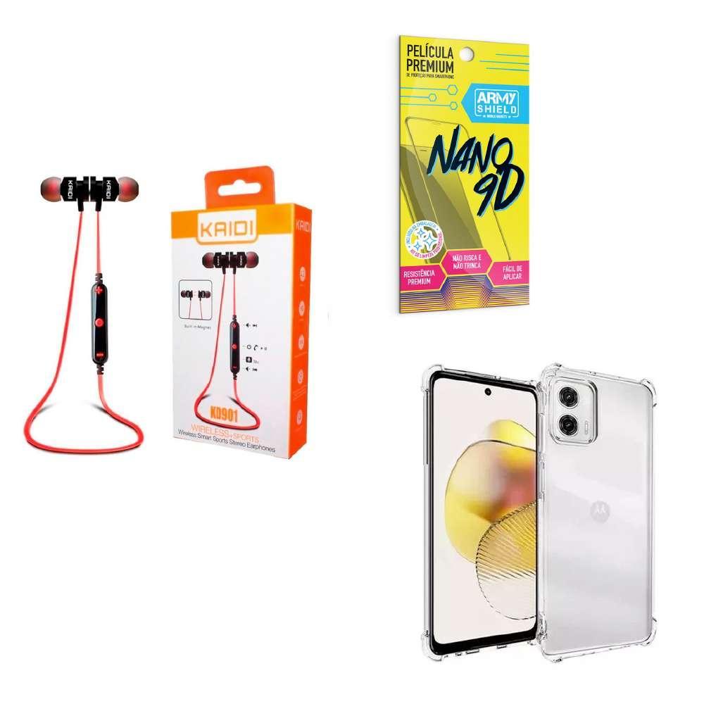 Miniatura Kt Capinha Moto G73 + Fone De Ouvido Bluetooth + Película 9D