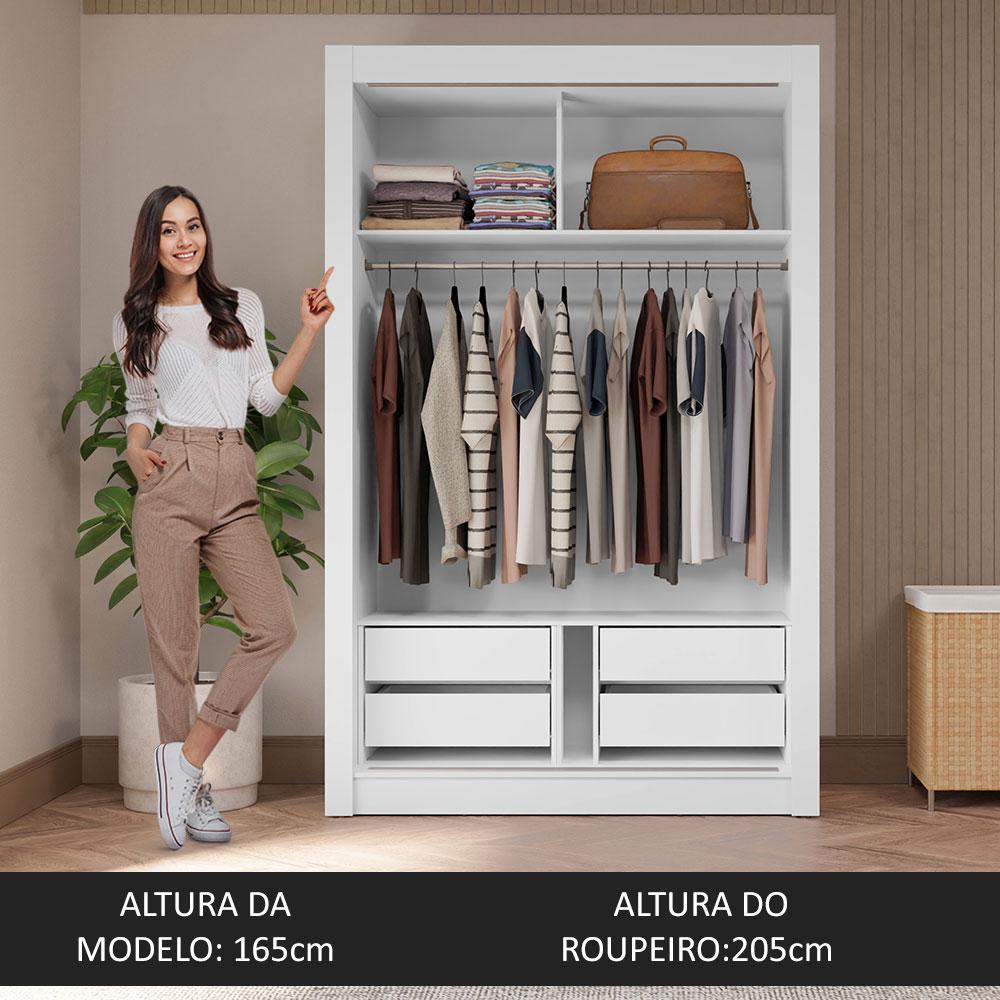 Guarda-Roupa Solteiro 2 Portas de Correr com Espelho 4 Gavetas Branco Vivare Plus Madesa Branco