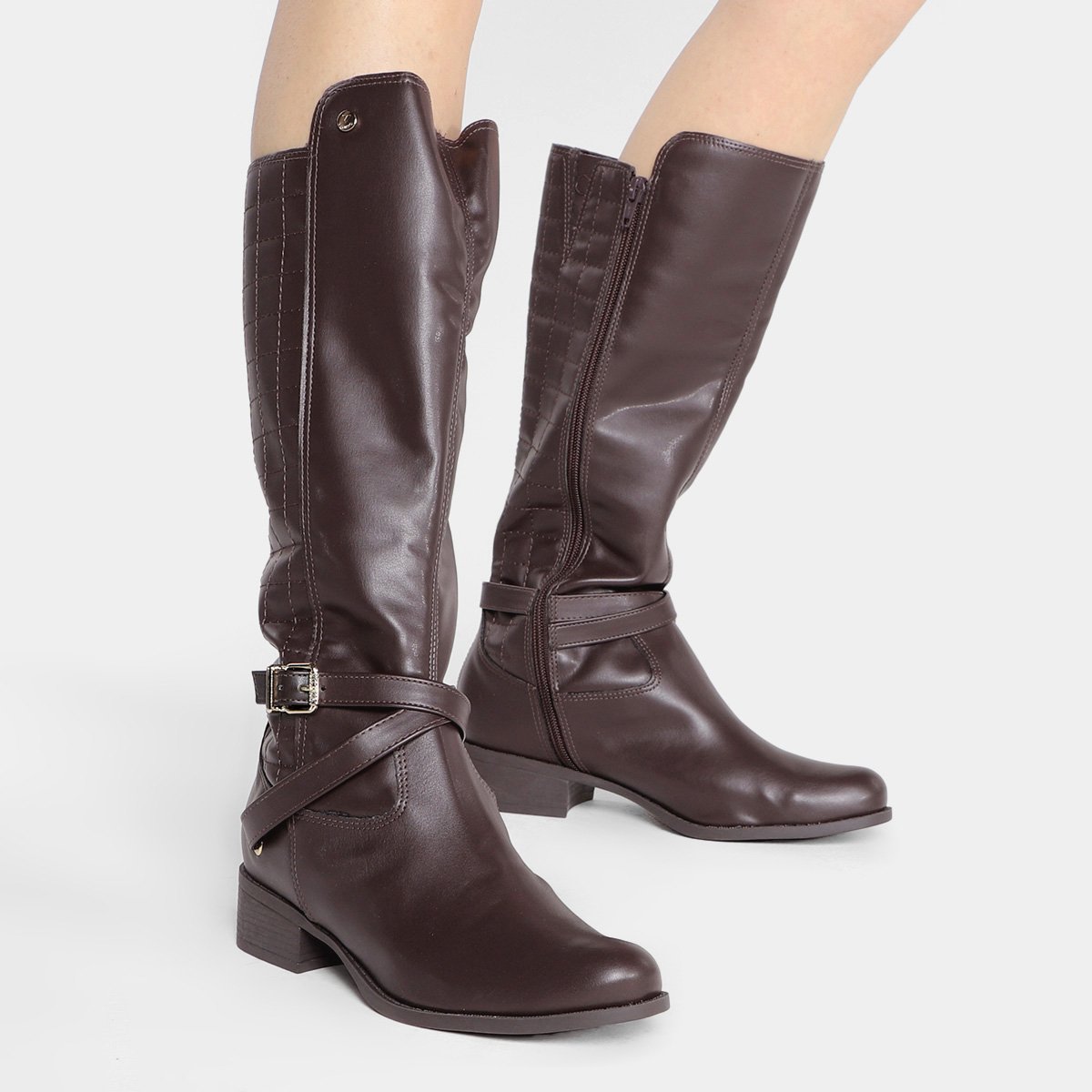 Miniatura Bota Montaria Cano Longo Via Uno Texturizada Feminina Marrom - 34