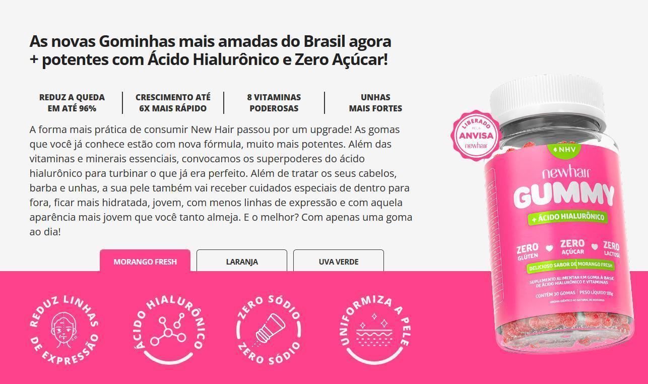 New Hair Gummy Vitamina +Ácido Hialurônico - 2 Potes 60Gomas