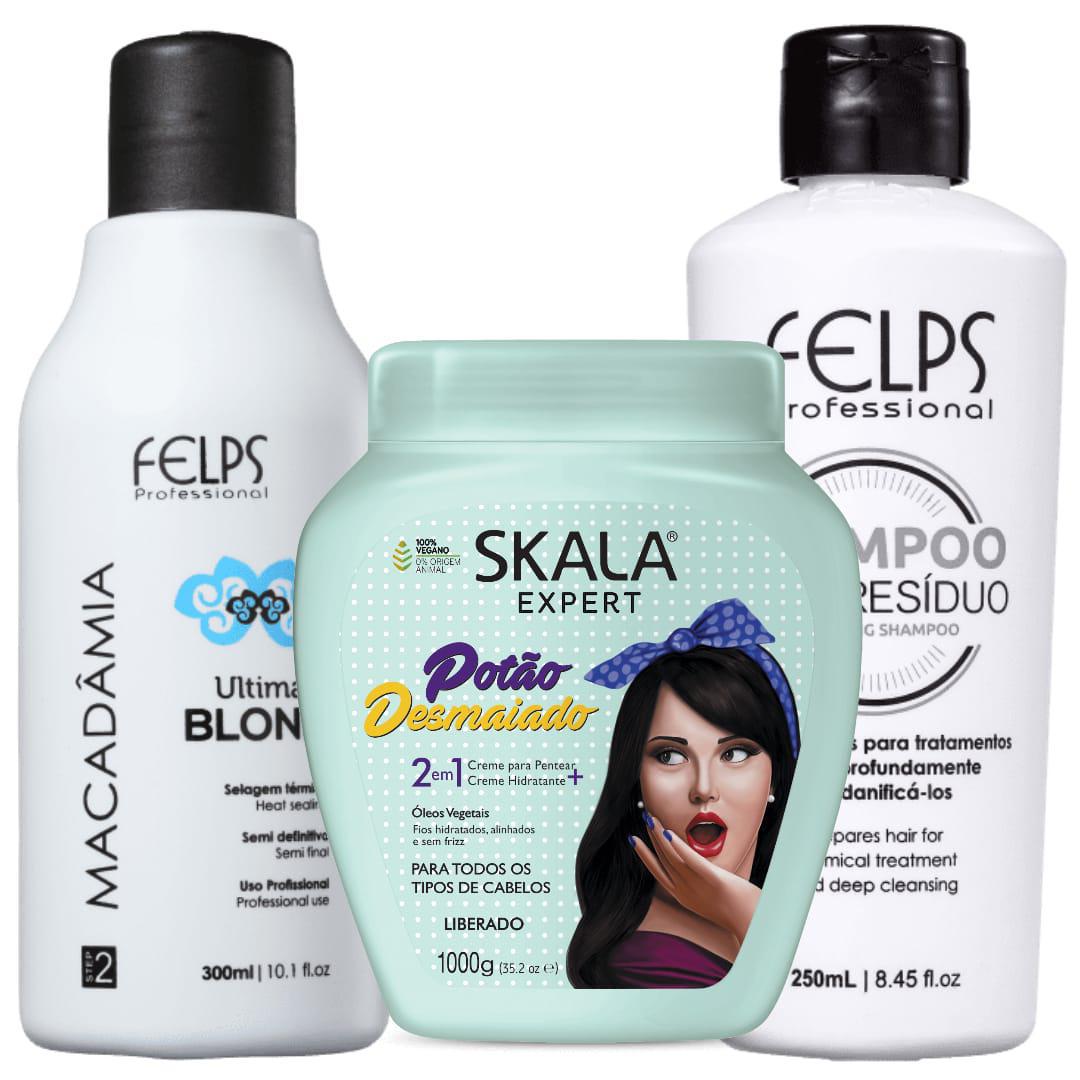 Miniatura Kit Selagem Térmica Felps 300Ml - Shampoo E Creme Potão Dosador - Alisamento - Creme - Banho de creme