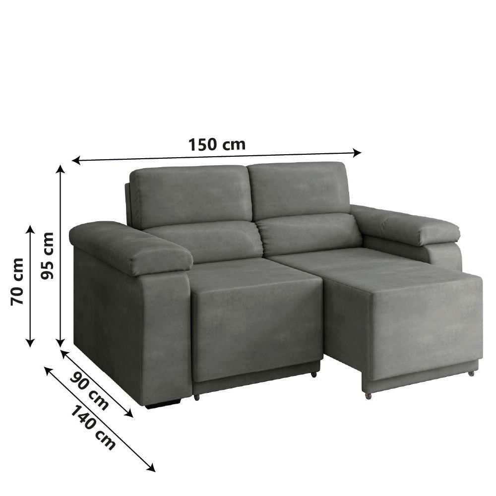 Miniatura Sofá Desmontável Retrátil 2 Lugares 1,50m Fox Suede Cinza Selmer Cinza