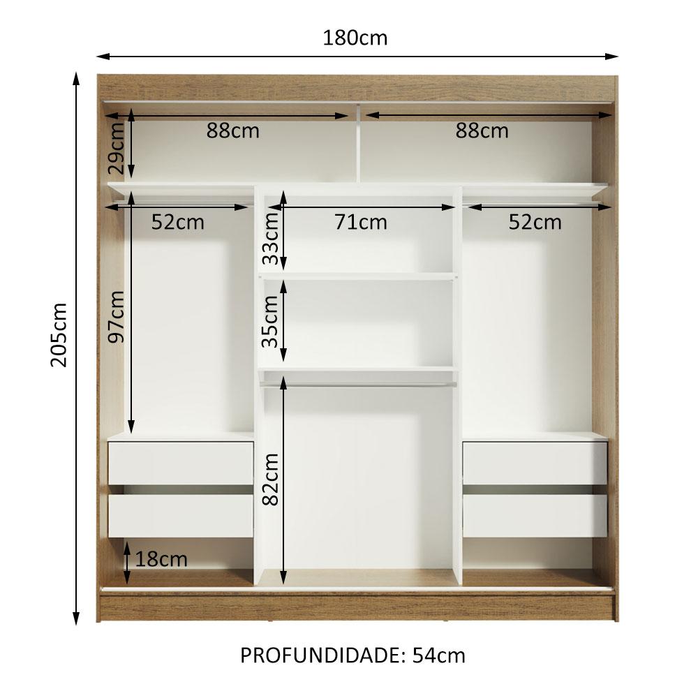 Guarda-Roupa Casal Madesa Reno 3 Portas de Correr de Espelho - Rustic/Branco Rustic/Branco