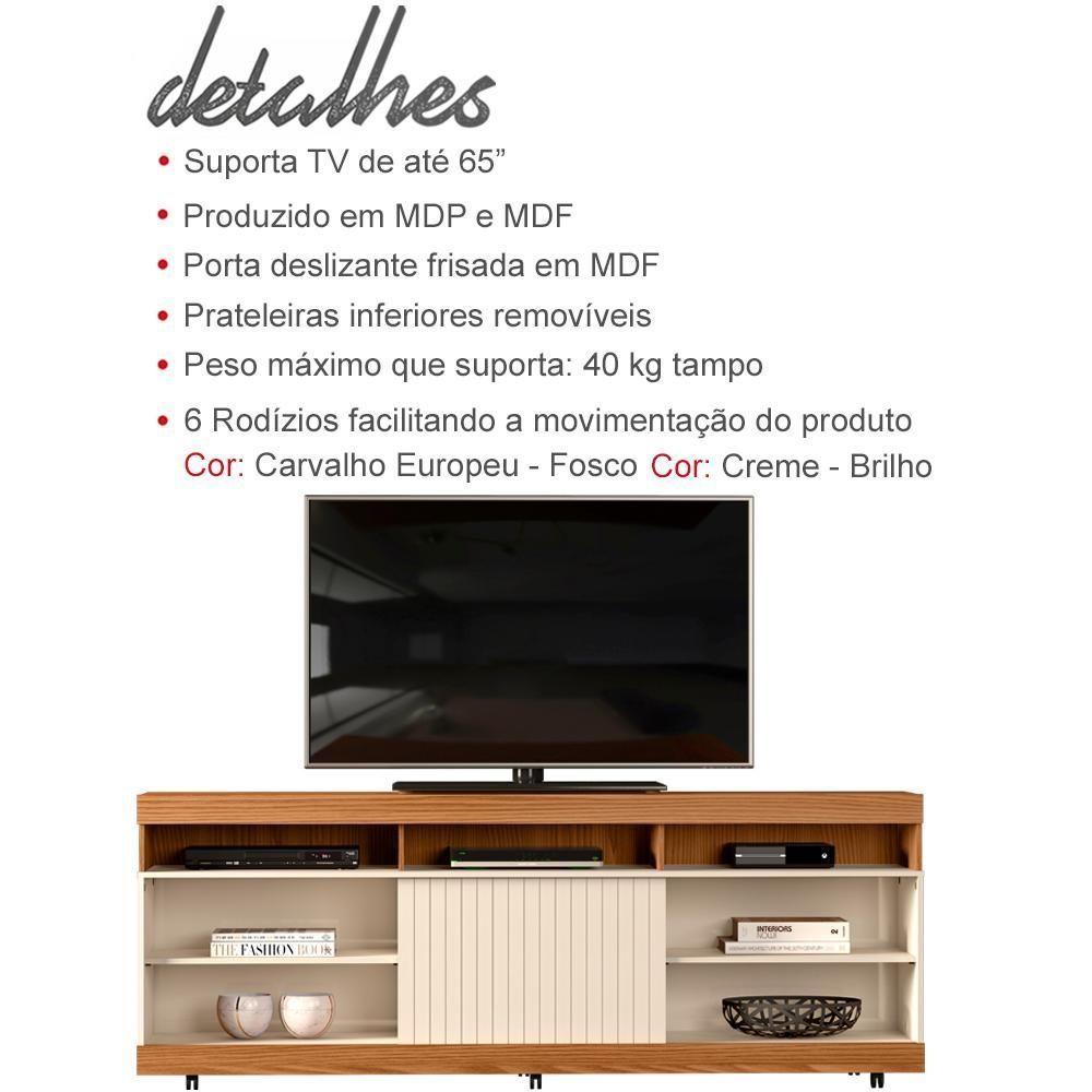 Rack Bancada Tv 65 Pol 180 Cm 23163 Carv Eur Creme Dj Moveis Carv Eur Creme