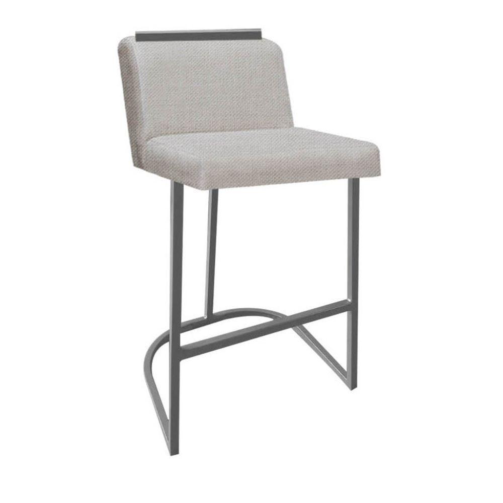 Miniatura Kit 04 Banquetas Com Encosto Nynna Luxo Confort Bistrô Cozinha Ferro Cinza Linho Bege - Amey Decor