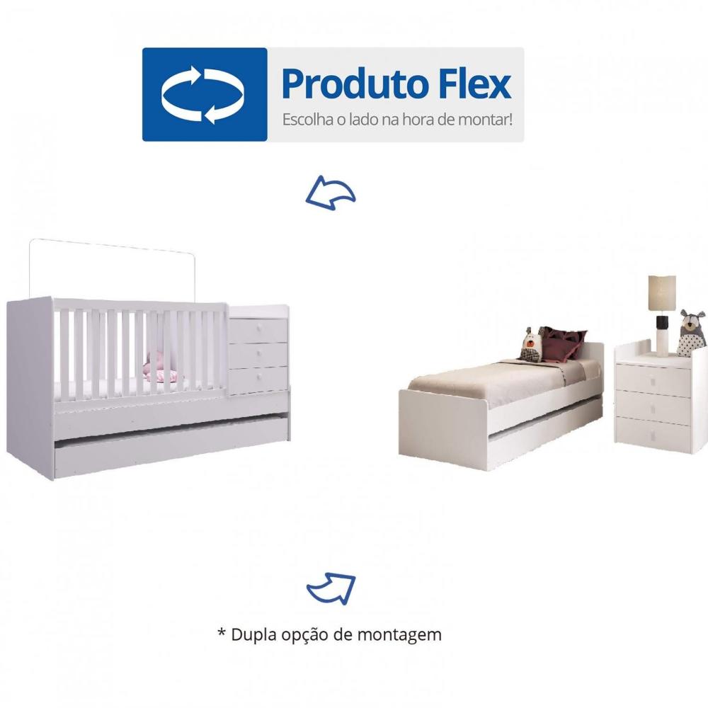 Berço Cama Multifuncional com Cama Auxiliar 3 Gavetas Completa Móveis Branco