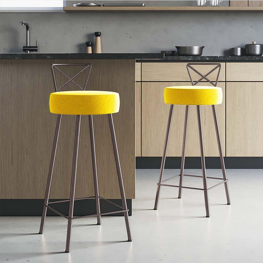 Miniatura Banqueta Alta Com Encosto Tânia Eiffel Cozinha Bar Bistrô Ferro Branco Sintético Amarelo