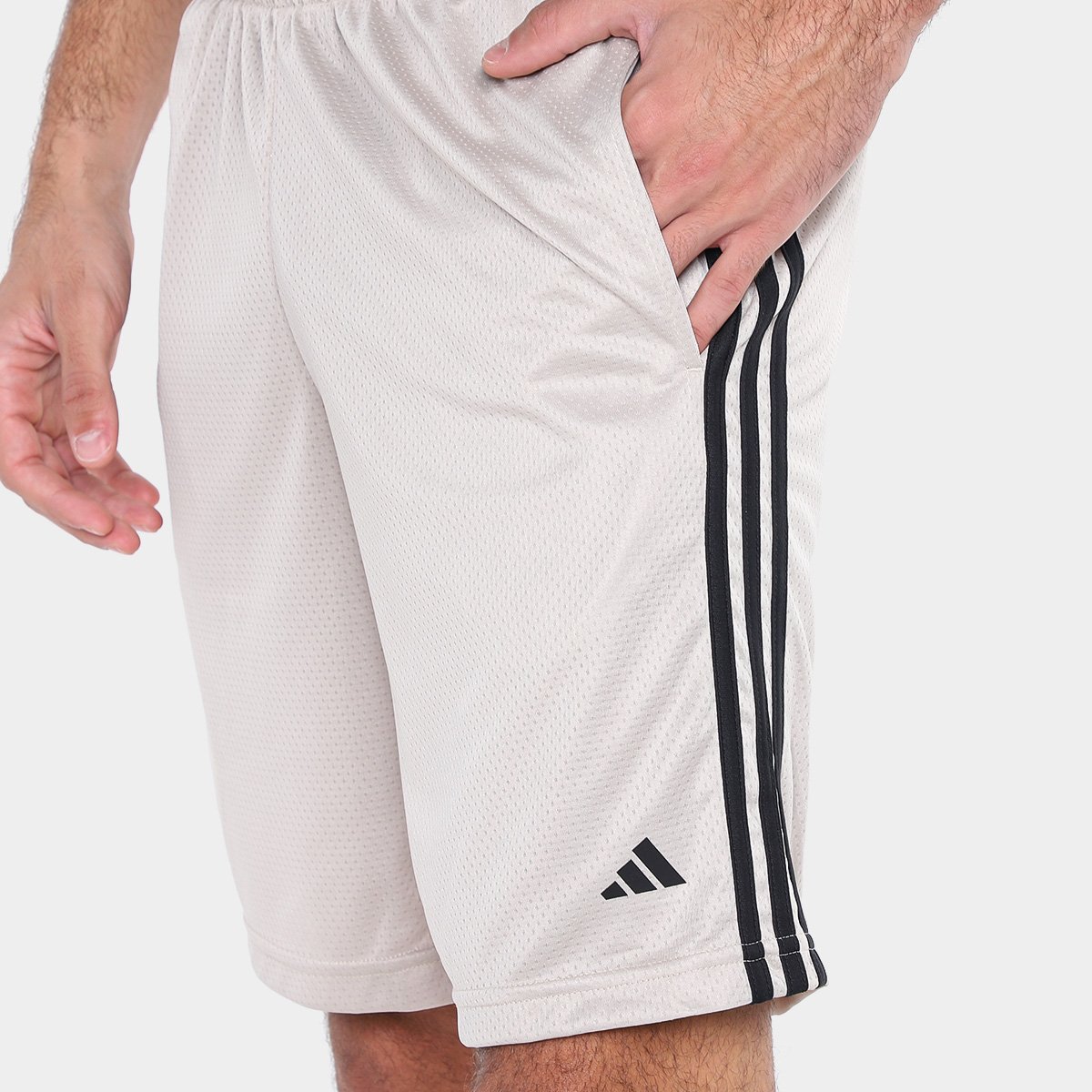 Miniatura Short Adidas 3 Listras Masculino Bege+Preto - G