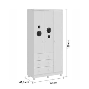Miniatura Guarda-Roupa Infantil Peroba Móveis Duda com 3 Portas, 3 Gavetas + Cômoda Duda Plus com 4 Gavetas Branco
