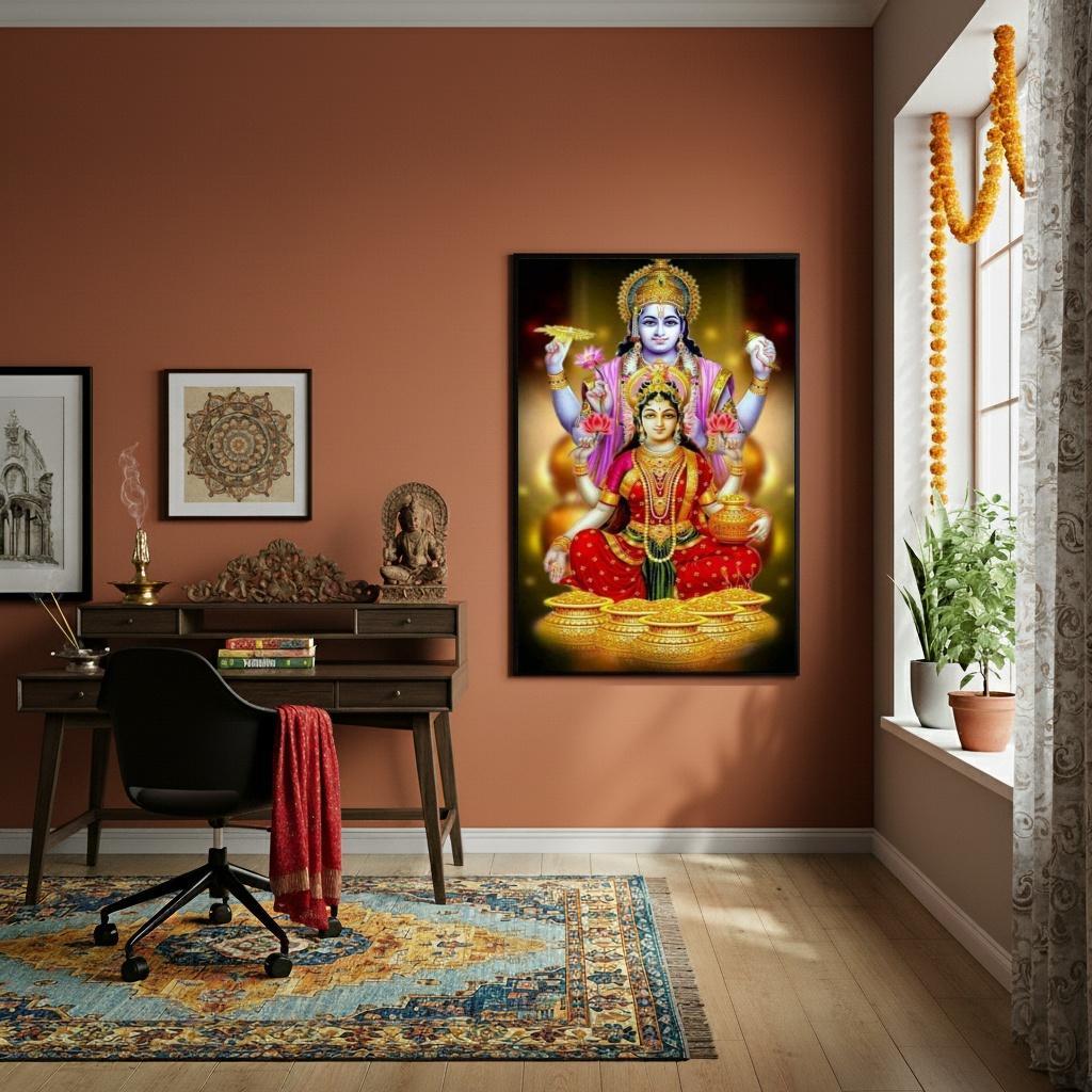Miniatura Quadro O Deus Hindu Vixnu E A Deusa Lakshmi - 70X50Cm