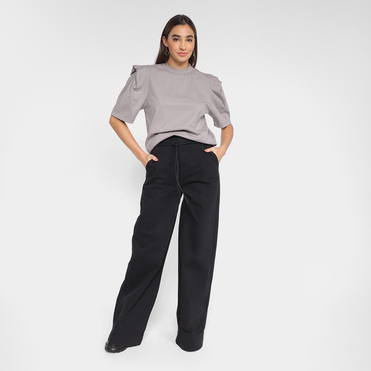 Miniatura Calça Sarja Pantalona Colcci Cintura Alta Feminina Preto - 36