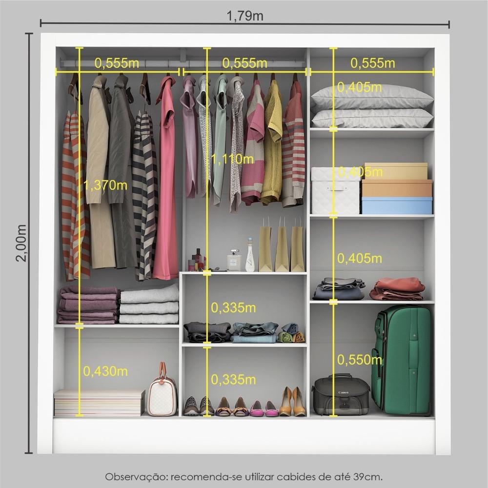 Guarda Roupa Casal 3 Portas com Espelho Porto Plus Espresso Móveis Branco Freijo